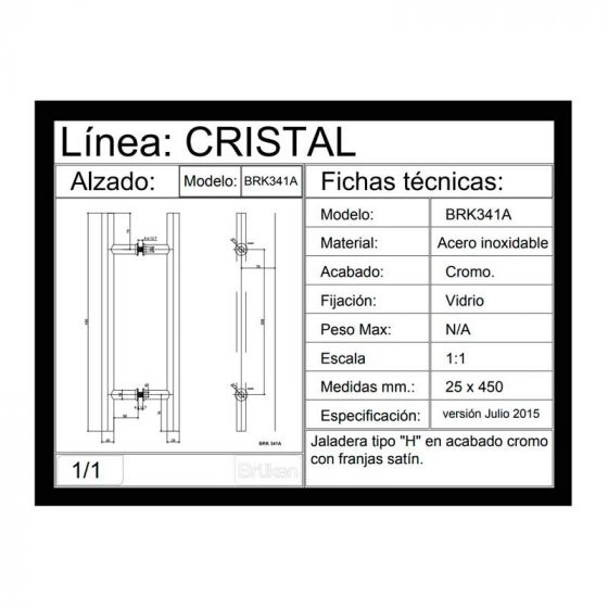 Jaladera Tipo H Para Puertas De Cristal BRK341A Bruken