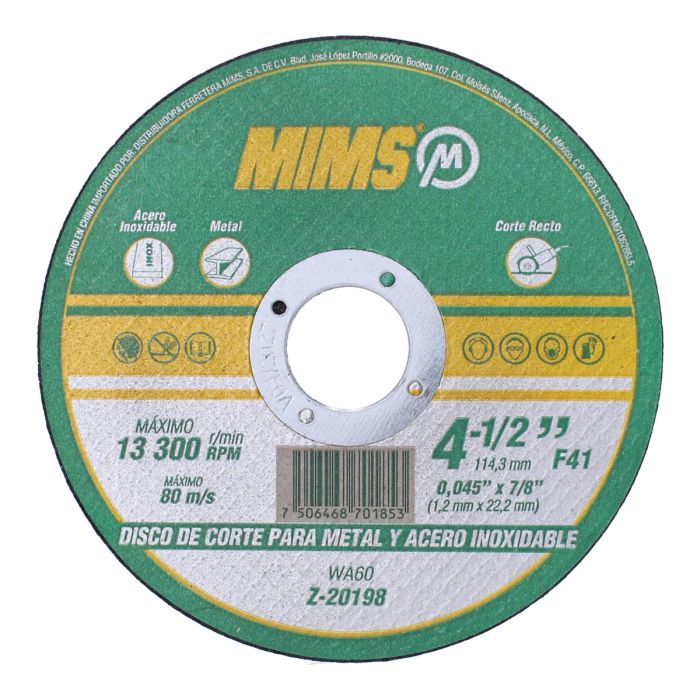 Disco para desbaste de metal y acero inoxidable 4-1/2" MIMS