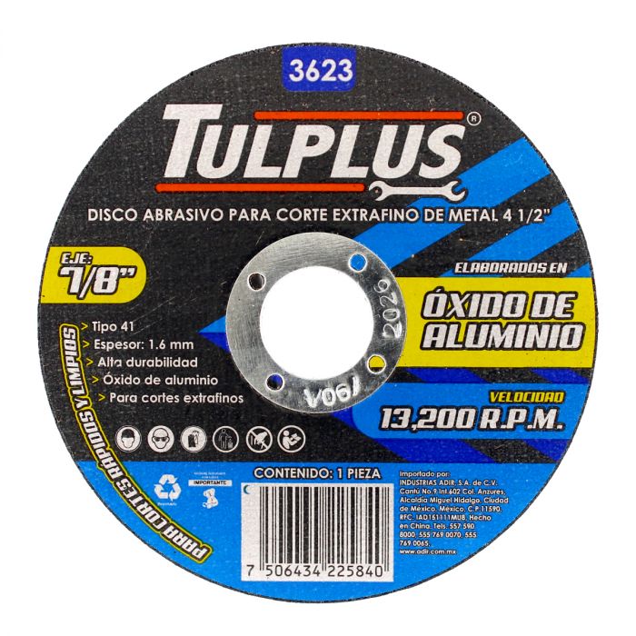 Disco abrasivo 4-1/2" x 1.6 mm para corte extra fino de metal 3623 Tulplus