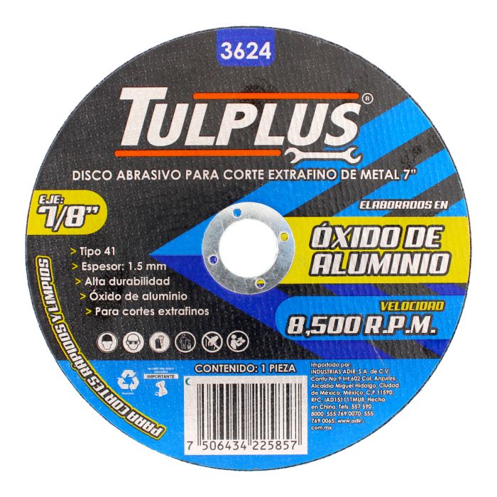 Disco abrasivo 7" x 1.5 mm para corte extra fino de metal 3624 Tulplus