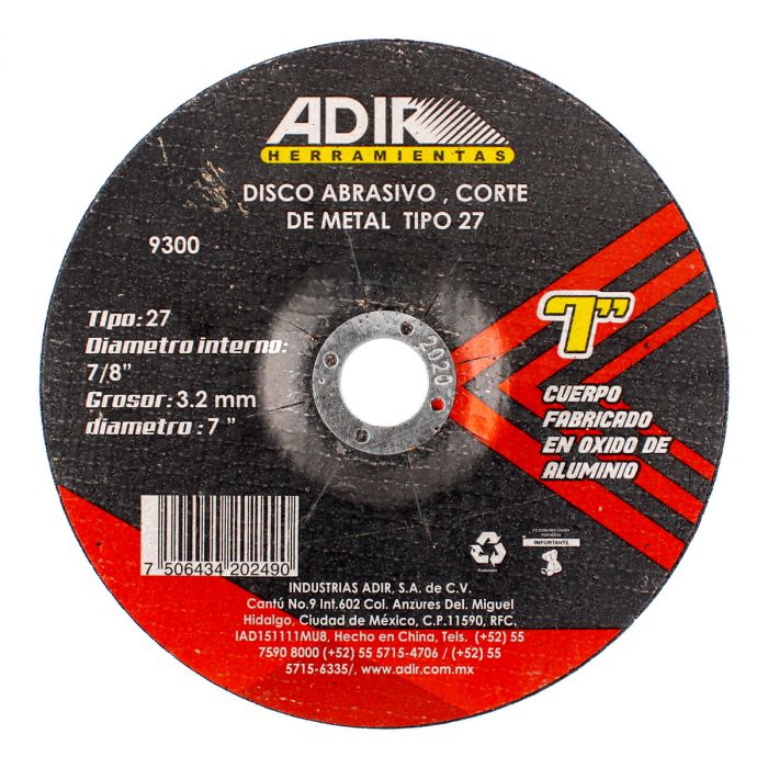 Disco para corte de metal 7" x 3.2 mm 9300 Adir