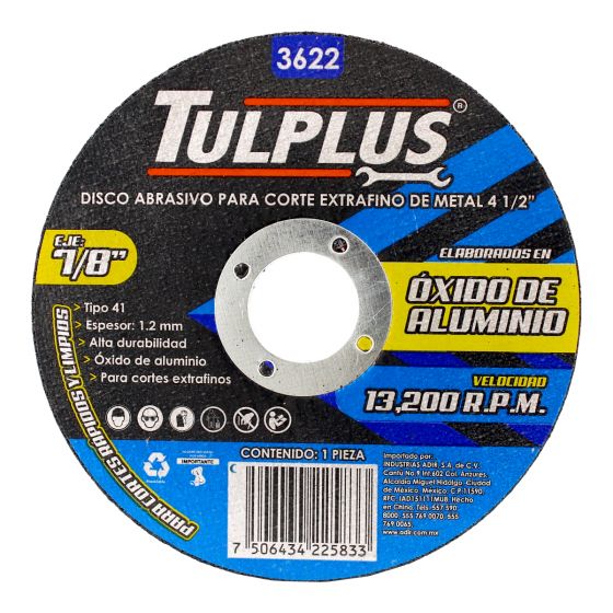 Disco abrasivo 4-1/2" x 1.2 mm para corte extra fino de metal 3622 Tulplus